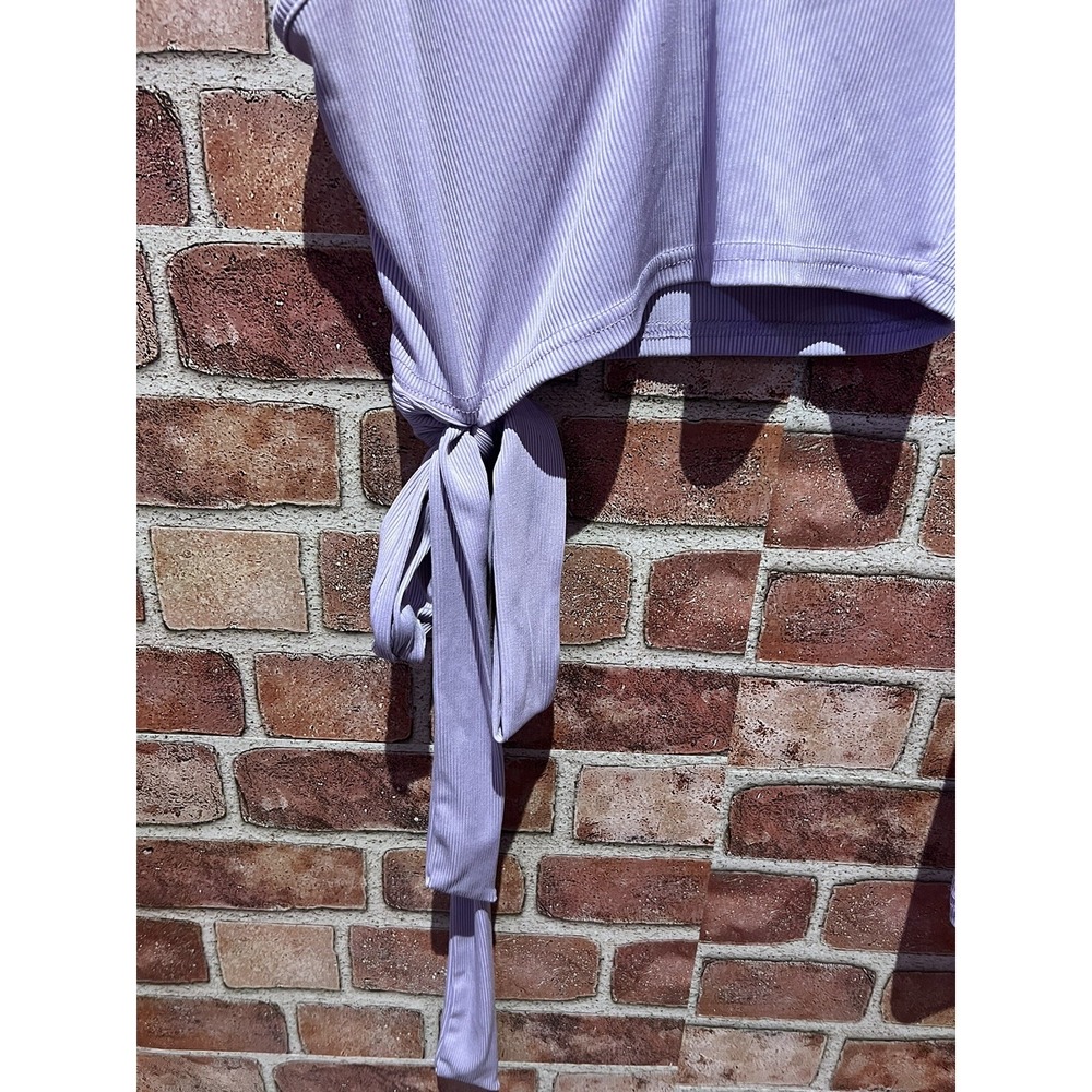 SHEIN Women's Sz M Light Purple Off The Shoulder Half Long Slv Tie Cropped Top - Picture 6 of 7